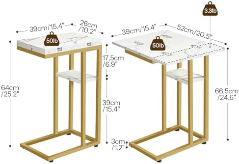 HOOBRO Foldable C Shaped End Table, C Shaped Side Table with Storage Shelf, Slide Under Couch Table for Sofa, Small Spaces, for Living Room, Bedroom, Easy Assembly, Gold DM29SF01 - Image 3