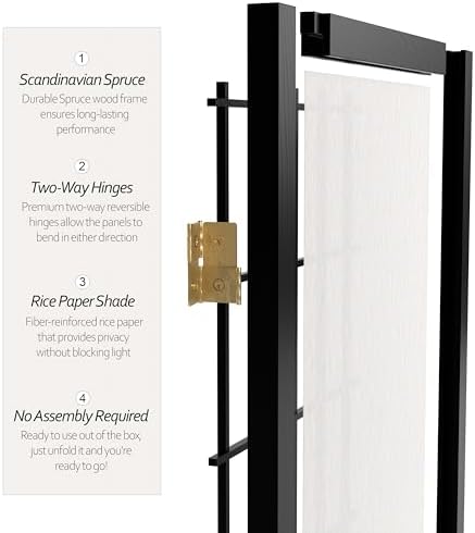 2 ft. Short Desktop Window Pane Shoji Screen - Black - 4 Panels - Image 4