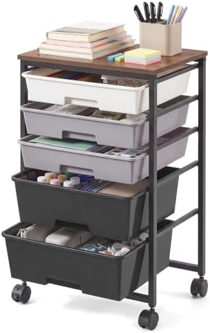 VASAGLE Rolling Cart with Drawers,5 Drawers Storage Cart, Black by VASAGLEbySONGMICSHOME