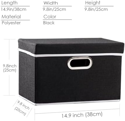 PRANDOM Foldable Storage Box with Lid [1-Pack] Fabric Collapsible Storage Bin Organizer Container Basket Cube with Cover for Home Bedroom Closet Office Nursery Black (14.9x9.8x9.8) - Image 5