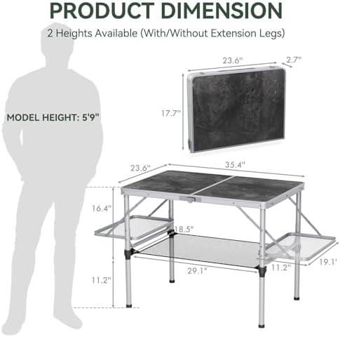 Titanker Folding Camping Table 3ft, Large Camp Table Portable with Extra Side Racks & Storage Net, Folding Picnic Table, Outdoor Patio Table, RV/Car Camping Essentials, Aluminum, Silver - Image 3