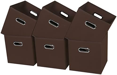 Fabric Cubby Storage Bins, 13x13x13 Inches, Foldable Storage Bins with Dual Handles, Set of 6, Coffee by Yunkeeper