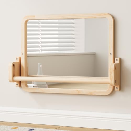 Woodtoe Montessori Mirror with Bar, Adjustable Baby Pull to Stand Toys 6M+ by Woodtoe