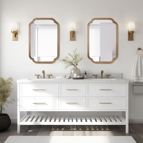 WallBeyond 20" x 30" Rounded Corner Arch Wall Mirror with Wood Frame for Entryway, Living Room or Bedroom Home Decor - Light Woodgrain, Honey-Colored - Image 2