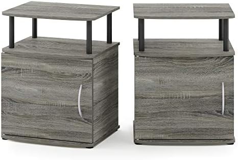 Furinno Jaya 2-Tier Side Table Set of 2, with Door Cabinet, French Oak - Image 5