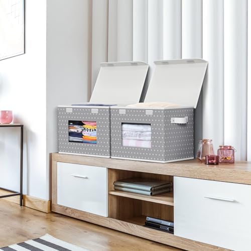 Univivi Fabric Foldable Storage Boxes with Lids, 4 Pack, Gray Star - Image 5