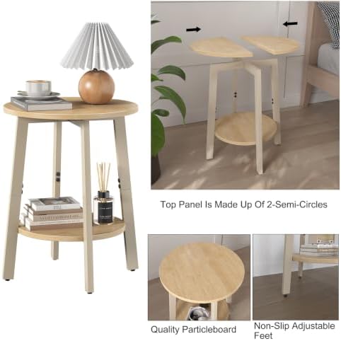 sthmec Side Table Set of 2, Small Round End Table with Storage Shelf for Small Space, 2-Tier Bedside Table Sofa Couch Table, Nighstands Set of 2 Accent Table for Living Room, Bedroom, Natural - Image 4