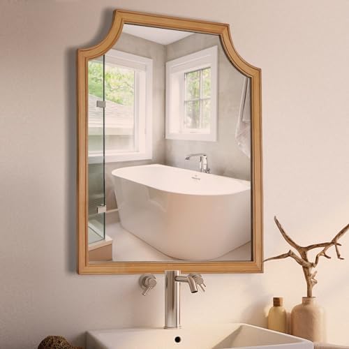 WallBeyond Scalloped Wood Mirror for Wall Decor 16x20 Inch Small Bathroom Vanity Rectangle Mirror for Hallway Bedroom Living Room(Natural) - Image 4