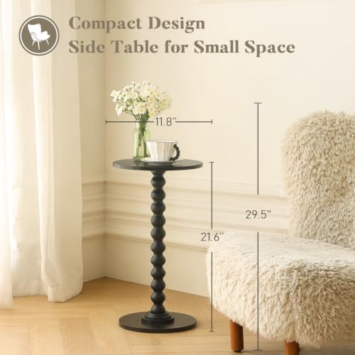 Fultyle Round Side Table, Small Drink Table for Small Spaces, Modern Accent End Table Nightstand with Solid Wood Leg for Living Room, Bedroom, Corners, and Office (Black) - Image 4