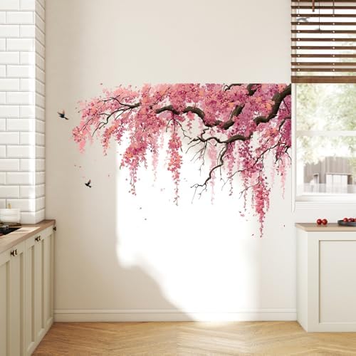 ANNA QUEEN Pink Sakura Tree Branch Wall Decals | Peel and Stick Cherry Blossom Wall Stickers – Removable Watercolor Floral Vinyl Wall Art for Bedroom, Living Room, Office & Window Décor - Image 4