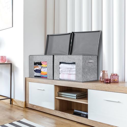 Univivi Fabric Foldable Storage Boxes Large Storage Bins with Lids [4-Pack] Collapsible Storage Cubes, Closet Organizers and Storage Cubes for Home, Bedroom, Closet (Grey, 17“ x 12” x 12") - Image 5