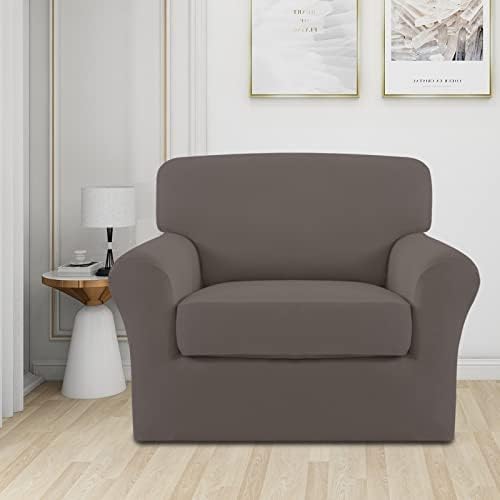 Easy-Going 2 Pieces Microfiber Stretch Chair Slipcover – Spandex Soft Fitted Sofa Couch Cover Washable Furniture Protector with Elastic Bottom Kids Pet Taupe - Image 2