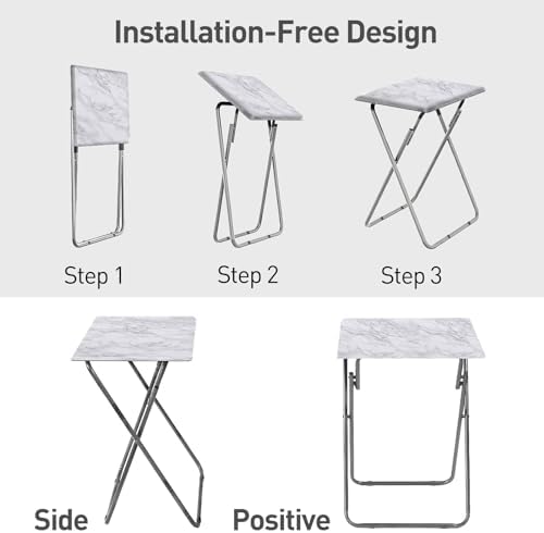 Garden 4 You TV Tray Table, Folding Dinner Tray With No Assembly Required, Sturdy Foldable Snack Eating Table for Living Room, 2PCS (White Marble) - Image 4