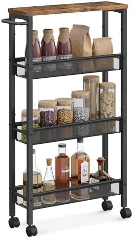 VASAGLE 4-Tier Slim Rolling Storage cart with Wheels, 5.1 Inches, Metal by Unknown