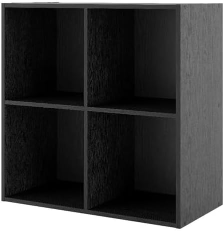 Homes: Inside + Out Apexa 4-Cube Storage Organizer Shelves, Stackable Wood Bookcase Fits Cubby Bins for Organization, Dorm Teen Room Decor & Home Office, Black by HOMESInsideOut