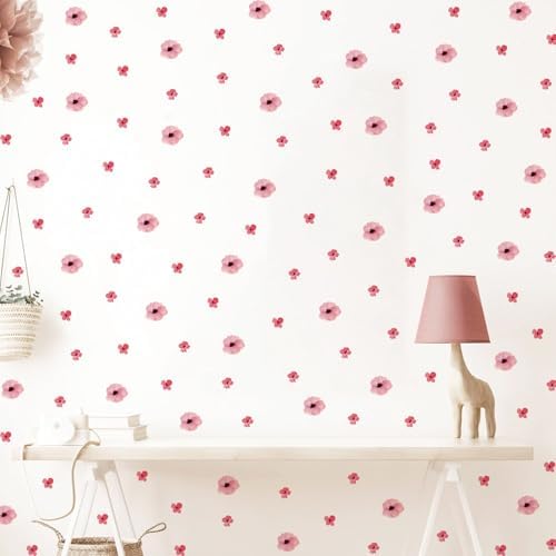208Pcs Boho Flower Wall Stickers, Peel and Stick Pink Floral Wall Decals, Removable Neutral Watercolor Wildflower Blossom Window Clings for Girls Bedroom Living Room Offices Home Decoration - Image 3