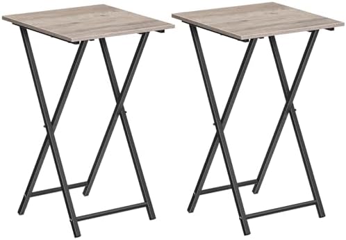 HOOBRO Folding TV Tray Table, Set of 2 Wooden TV Tray, Portable Sofa Side Snack Table, Industrial Desk for Small Spaces, Space-Saving, Easy to Install and Fold, Greige and Black BG27BZP201 by HOOBRO