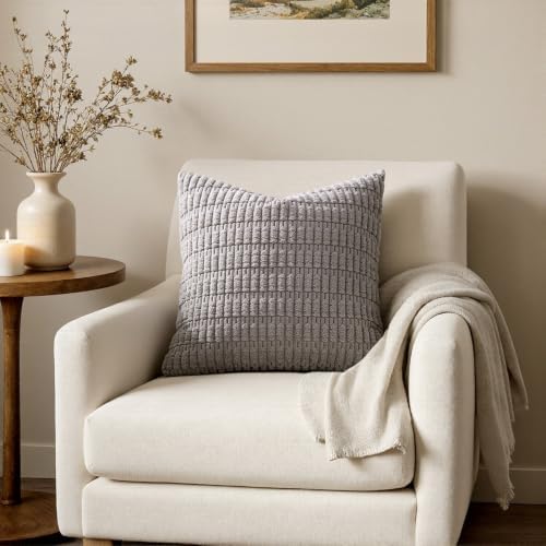 MIULEE Corduroy Decorative Throw Pillow Covers 16x16 Light Grey Pack of 2 - Image 4