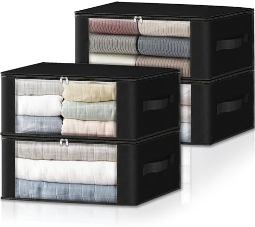 HomeHacks 4-Pack Clothes Organizer Storage Bags, 35L Storage Bins, Black by HomeHacks