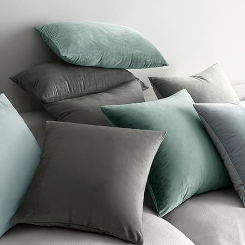 MIULEE 24x24 Inch Pack of 2 Euro Velvet Throw Pillow Covers Aqua Haze - Image 4
