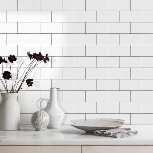 Vamos Tile White Peel and Stick Backsplash, Glossy 3''x6'' PVC Subway Tile - Image 4