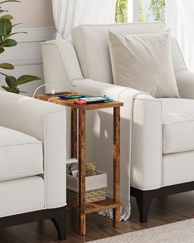 TUTOTAK Narrow Side Table, 2-Tier Small End Table with Charging Station - Image 4