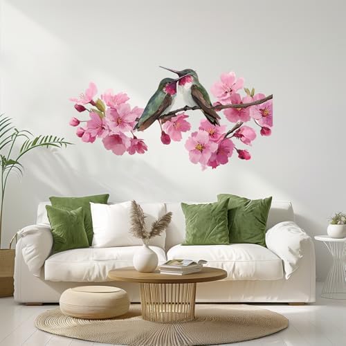 ANNA QUEEN Hummingbird & Cherry Blossom Wall Decals | Peel and Stick Spring Floral Wall Stickers – Removable Watercolor Bird Branch Vinyl Wall Art for Bedroom, Living Room, Nursery & Window Décor by ANNAQUEEN