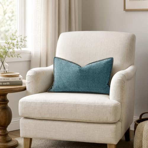 MIULEE Decorative Lumbar Throw Pillow Covers 12x20 Inch Smoke Blue 2 Pack - Image 4