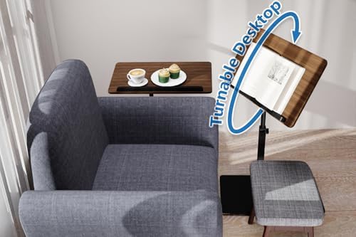 C Shaped End Table,20" W x 14" L,17"-31" Adjustable Height,Swivel and Turnable Desktop,Foldable Side Table for Small Spaces,Black Walnut (Black Walnut, 19.7" x 13.8") - Image 3