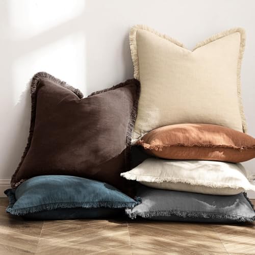 MIULEE Linen Decorative Fall Euro Throw Pillow Covers Dark Brown 26x26 - Image 6