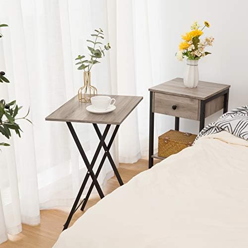 HOOBRO Folding TV Table, TV Tray, Stable Snack Table for Small Space, Portable Sofaside Desk, Easy Assembly and Storage, Ideal for Snacks and Meals in Living Room, Greige and Black BG15BZ01 - Image 4