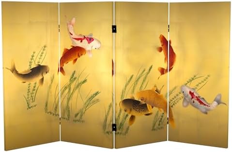Red Lantern 3 ft. Short Double Sided Seven Lucky Fish Canvas Room Divider 4 Panel Freestanding Folding Privacy Screen Partition and Separator for Modern and Contemporary Bedroom Home Office Dorm by RedLantern