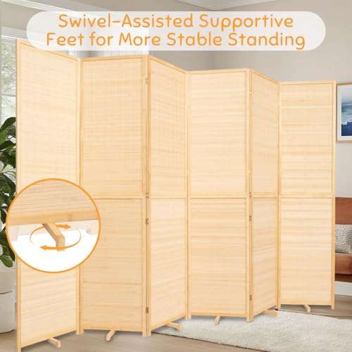 Bamboo Mesh Woven Room Divider 5.6FT,4 Panel Folding Wall Divider,Beige - Image 6