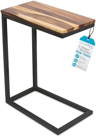 BIRDROCK HOME C Shaped End Table for Couch - Modern Industrial TV Tray with Solid Acacia Wood Top and Metal Frame - Small Side Table for Small Spaces, Living Room, or Bedroom (Natural) by BIRDROCKHOME