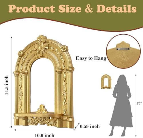 2 Set Vintage Candle Wall Sconce for Home Decor Living Room Bedroom Office Wood Antique Mirrored Victorian Mounted Candlestick Wall Holder Relief Hanging Decor -Gold 11.8in - Image 5
