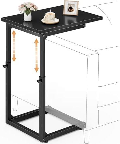 Vagusicc C-Shaped End Table for Couch, 33" Tall C Table Adjustable Height Side Table, Couch Side Tables with Metal Frame Slide Under Sofa, Sofa Table TV Tray for Living Room, Bedroom, Bedside, Black by Vagusicc