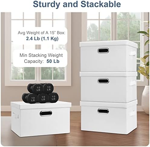 Graciadeco Medium 15" 21 Quart Collapsible Stackable Storage Bins with Lids, 1 Pack White Foldable Fabric Closet Storage Boxes with Lids, 4 Handles Heavy-duty Linen Cube Baskets for Bedroom - Image 4