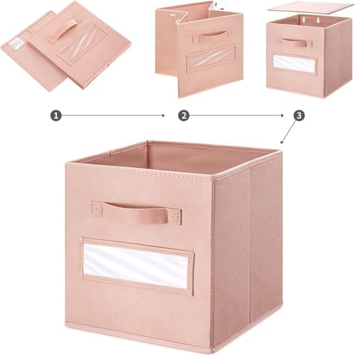 Fabric storage cubes (Set of 8) 11 Inch Cube Storage Bin, Cube storage with 8 Labels Window Cards & a Pen, Foldable cube organizer bins,11x11 Storage bin, Cubby Organizer Boxes, Pink - Image 4