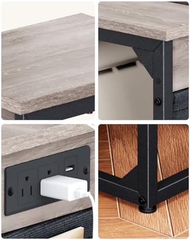 C-Shaped End Tables Set of 2, Small Couch Side Table with Fast-Charging Station, Sofa TV Tray Table with Storage Bag for Living Room, Bedroom, Bedside ET-GY-2 - Image 7