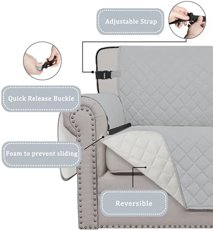 Easy-Going Reversible Couch Cover, Chair 30 in, Light Gray/Ivory - Image 3