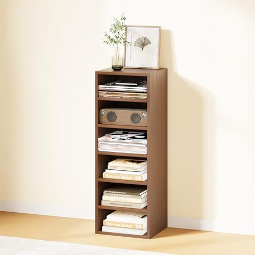 IOTXY DIY Modular Cubby Bookcase - Stackable 6-Cube Open Bookshelf, Walnut - Image 5