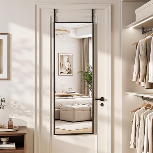Suidia Full Length Mirror Over the Door&Wall Mounted, 48"x14" Door Mirror with Aluminum Alloy Frame, HD Shatterproof, No-Drill, Hanging Mirrors for Bedroom, Bathroom, Dorm, Closet, Rect, Black - Image 3