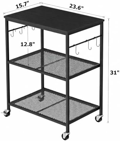 Homleke 3-Tier Rolling Kitchen Microwave Cart, Utility Cart - Image 4
