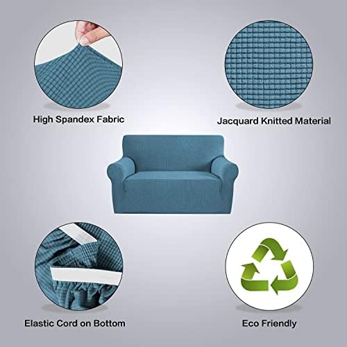 H.VERSAILTEX Stretch Sofa Covers Couch Covers for 2 Cushion Couch Sofa Pet Friendly with Elastic Bottom, Textured Checked Jacquard Fabric(Loveseat 58"-70" Wide, Dusty Blue) - Image 4
