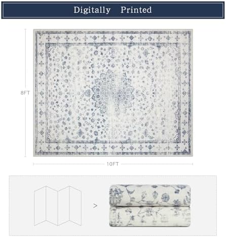 8x10 Washable Area Rugs for Living Room,Bedroom,Dining Room- Blue White - Image 2