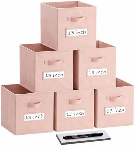 Storage Bins,13 Inch Cube Storage Bin with Labels,6pcs,Pink by Anyoneer