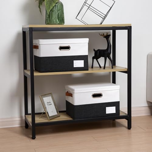 PRANDOM Foldable Storage Bins with Lids [3-Pack] Fabric Collapsible Storage Boxes Baskets Cubes Containers with Handles for Closet Living Room Bedroom (Black & White 14.9x9.8x9.8'') - Image 2