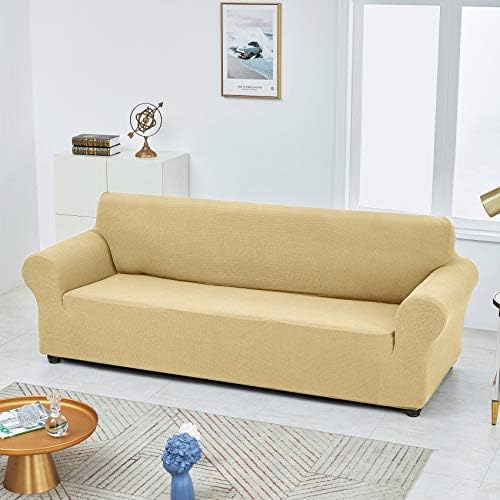 Joccun Stretch Couch Cover Slipcovers, 1-Piece Sofa Covers for 3 Cushion Couch Spandex Jacquard Washable Furniture Protector Cover for Living Room,Kids,Pets(Sofa,Champagne) - Image 4