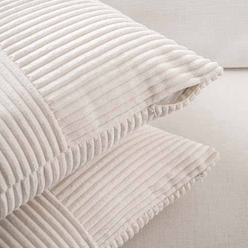 Fancy Homi 2 Packs Cream Lumbar Decorative Throw Pillow Covers 16x26 Inch for Living Room Couch Bed Sofa, Rustic Farmhouse Boho Home Decor, Soft Striped Corduroy Rectangle Accent Cushion Case - Image 3