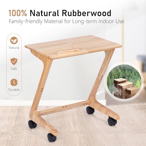 FLYJOE TV Tray Table, TV Dining Table with Casters for Small Spaces, Solid Wood End Table, Sofa Couch Side Table Removable Snack Tray for Coffee Bed Sofa Eating Writing Reading Living Room Bedroom - Image 4